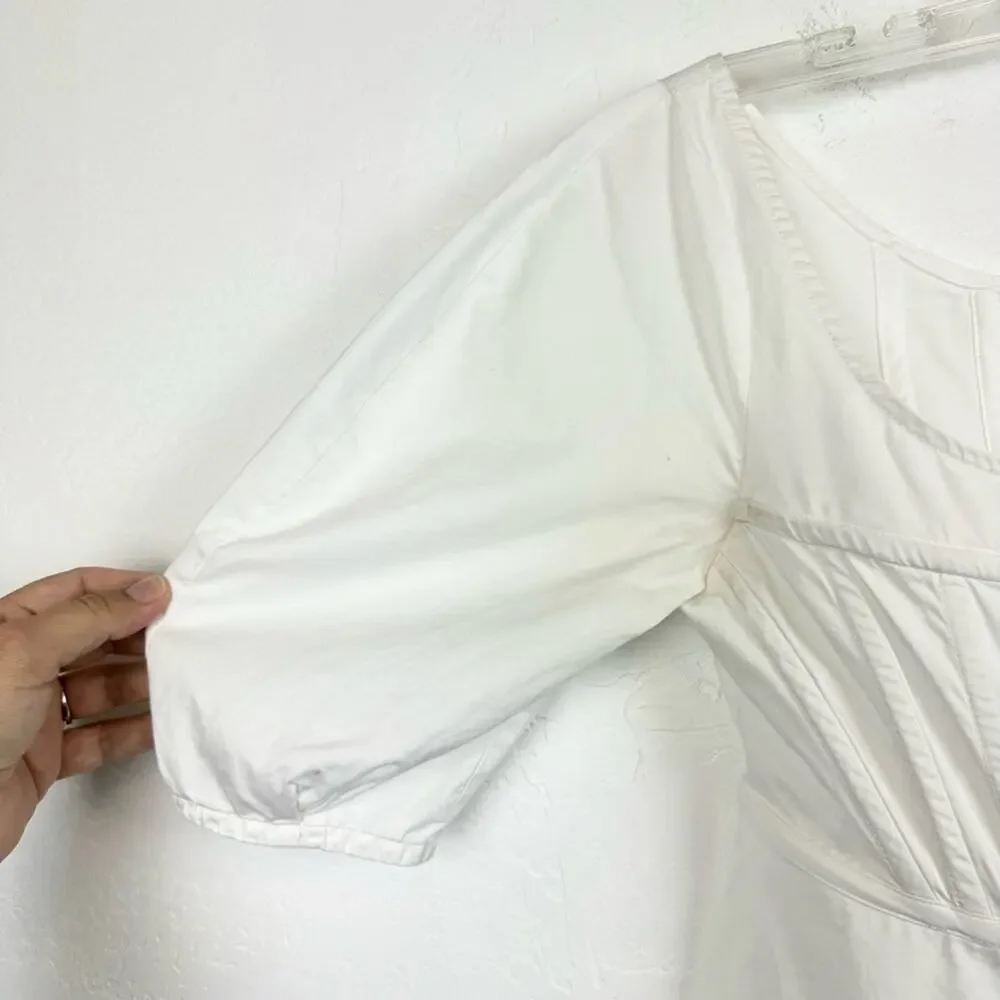 Tuckernuck White Nealy Scoop Neck Puff Sleeve Corset Peplum‎ Blouse Sz XS Preppy